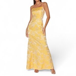 Lulus Bright Blooms Champagne Yellow Floral Jacquard Maxi Dress💛 Small